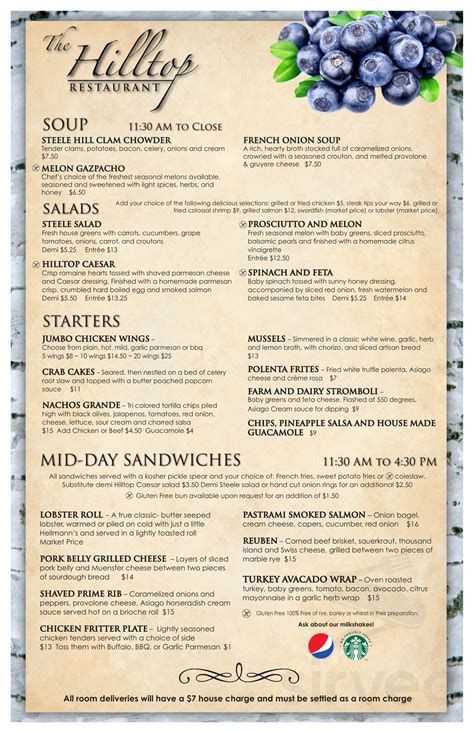 Hilltop Menu With Prices